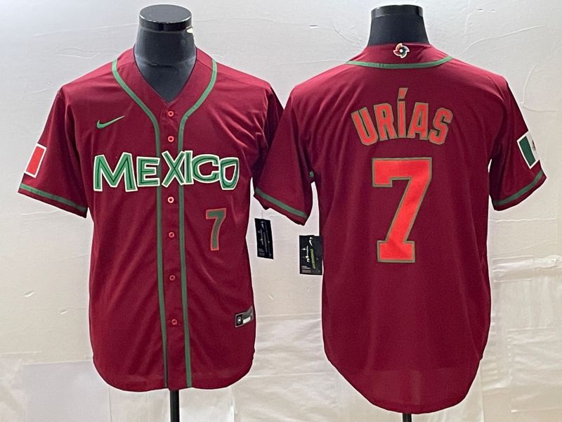 Men 2023 World Cub Mexico #7 Urias Red orange Nike MLB Jersey8